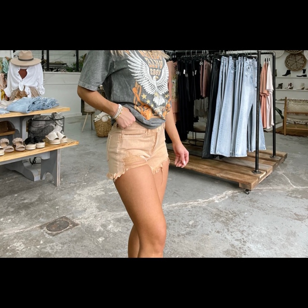 High Waisted Denim Shorts. Cut-off. Tan. Size Large (7-9)